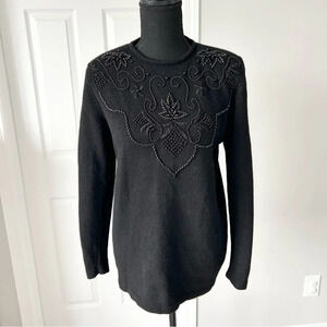 Vintage Tamra Black Wool Angora Blend Beaded Sweater